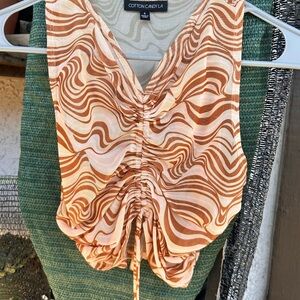 Cotton Candy Swirl Pattern Cropped Blouse - Brown and Cream